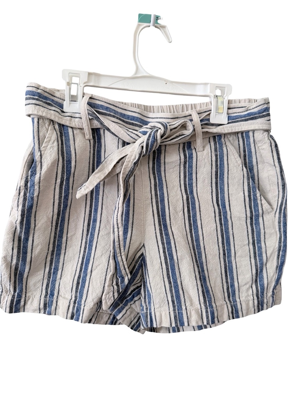 J. Crew Linen Striped Blue and Cream Tie-Waist Women’s Shorts